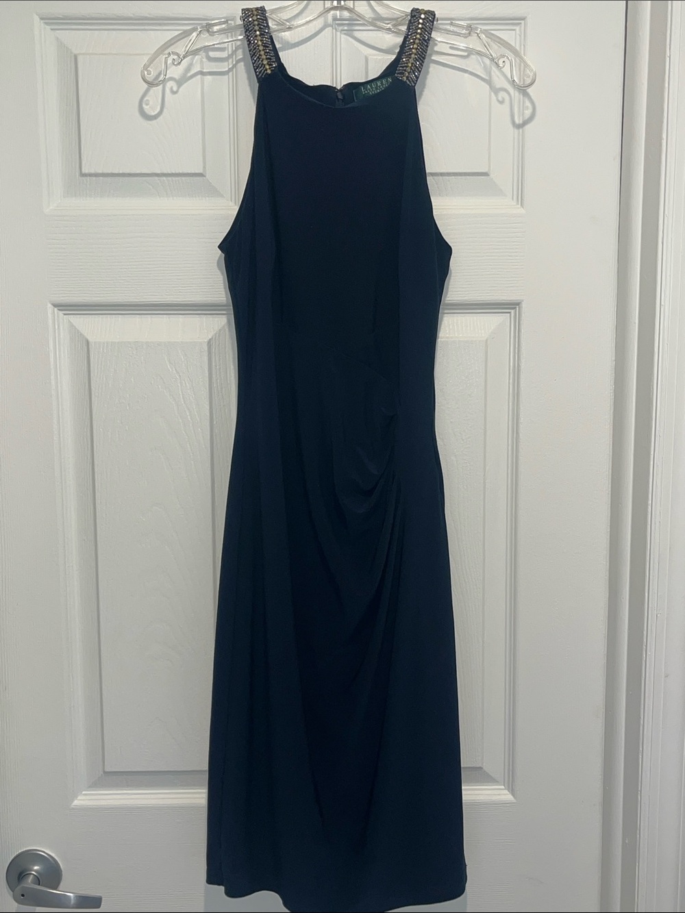 Lauren Ralph Lauren Navy Midi Dress with Embellished Halter Straps
